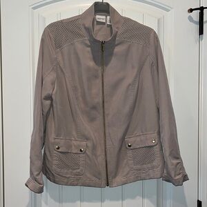 CHICOS Zenergy tan neural mesh detail lightweight zip jacket size (1) M 8 safari